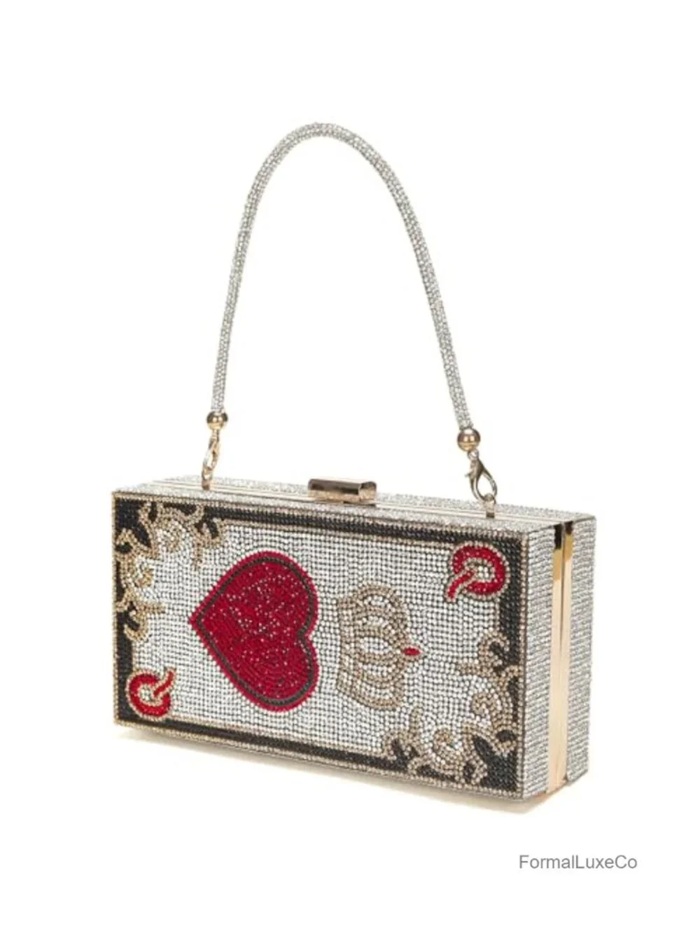 Diamond Crystal Minaudiere Clutch Bag with Chain Strap - Evening Handbag